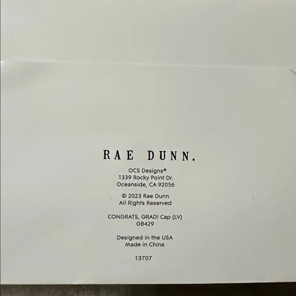 RAE DUNN. WHITE BLACK GOLD CONGRATS GRAD! RIBBON HANDLES UNISEX GIFT BAG